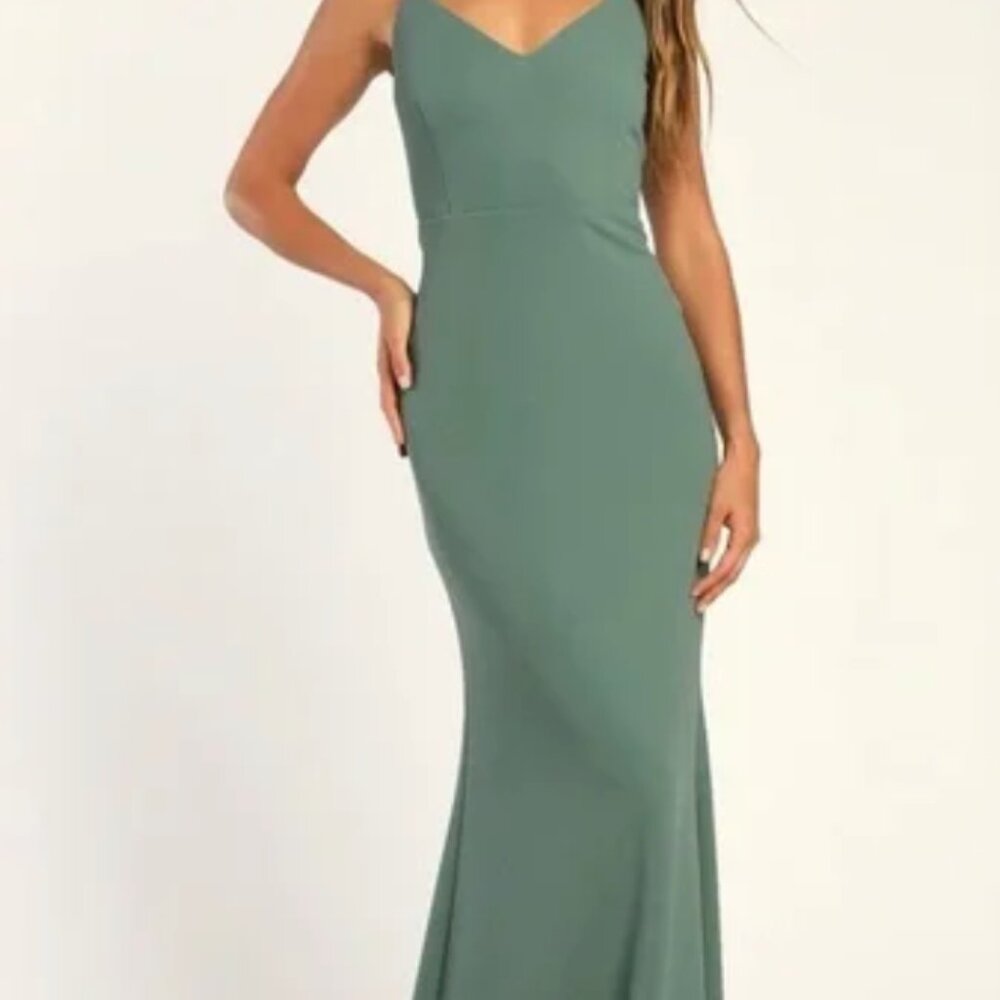 Lulus Moments of Bliss Dusty Seafoam Mermaid Maxi Bridesmaid Dress XL